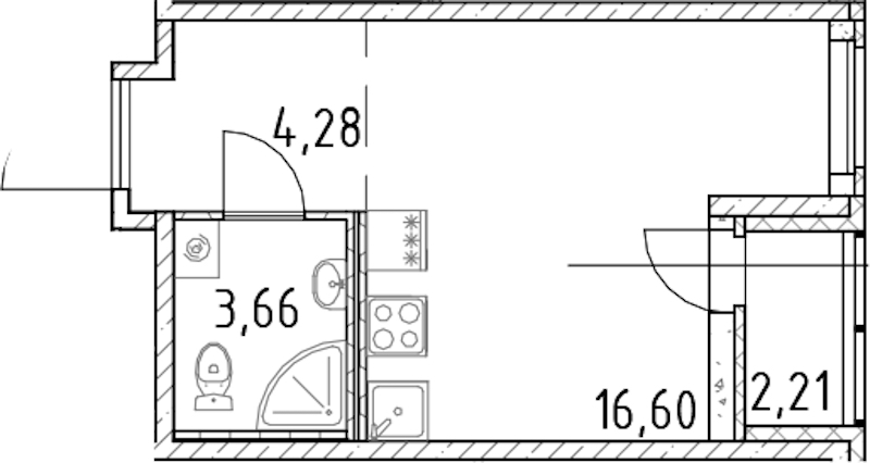 Квартира студия 24.54 м², 14/18 эт., ЖК «Город Первых»